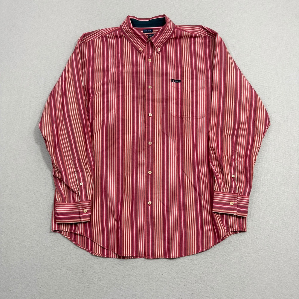 Vintage Chaps Ralph Lauren Button Shirt XL Red Striped Long Sleeve Preppy 90s